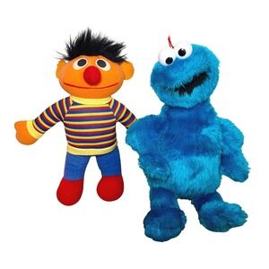 Vintage 1984 Playskool Sesame Street Ernie & Cookie Monster Plush Toy Lot Muppet